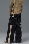 Siyah Dikiş İzli Yan Şeritli Snail Y2K Unisex Baggy Pantolon