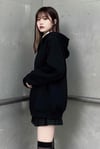 Siyah Düz Oversize Kalın Kapüşonlu Unisex Hırka