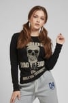 Siyah Gotik Harajuku Go Ahead Make My Day Y2K Uzun Kollu Crop Crop