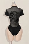 Siyah Gotik Skulls Control Transparan Kısa Kollu Çıtçıtlı Body
