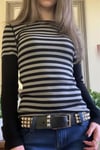 Siyah Gri Çizgili Grunge Siyah Y2K Uzun Kollu Crop
