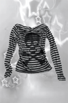 Siyah Gri Çizgili Skull Y2K Uzun Kollu Crop