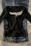 Siyah Henley Yaka Ekli Grunge Y2K Uzun Kollu Crop