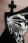 Siyah Kelebek Kanatlı Askılı Grunge Y2K Kısa Kollu Crop