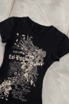 Siyah Las Vegas Rebels Grunge Y2K Kısa Kollu Crop