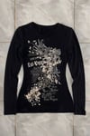 Siyah Las Vegas Rebels Grunge Y2K Uzun Kollu Crop