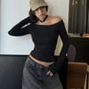 Siyah Madonna Yaka  Uzun Kollu Crop Bluz