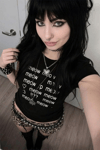 Siyah Meow Meow Meow :3 Y2K Kısa Kolu Crop
