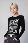 Siyah My Vibe Cross Sırt  Baskılı Y2K Uzun Kollu Crop