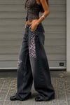 Siyah Sakura Taşlamalı Y2K Unisex Baggy Pantolon