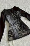 Siyah Skull Motifli Gotik Grunge Y2K Uzun Kollu Crop
