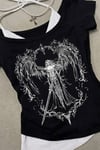 Siyah Sword Warriror Angel Madonna Yaka Ek Askılı Full Body Gotik Y2K Kısa Kollu Crop