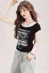 Siyah Target Highly Lovement Madonna Yaka Ek Askılı Kısa Kollu Full Body Crop