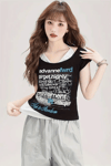 Siyah Target Highly Lovement Madonna Yaka Ek Askılı Kısa Kollu Full Body Crop