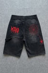 Siyah Taşlamalı kırmızı MZKD Spider Y2K Baggy Unisex Şort