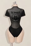Siyah The Stronger Gotik Transparan Kısa Kollu Çıtçıtlı Body