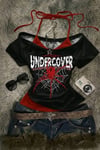 Siyah Undercover Spider Gotik Kırmızı Ek Askılı Y2K Kısa Kollu Crop