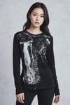 Siyah Vintage Angel Affliction Cyber Grunge Y2K Uzun Kollu Crop