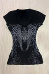 Siyah Vintage Gothic Wing Kısa Kollu Crop