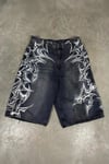 Siyah Yıkamalı Tribal Grafiti Gotik Y2K Unisex Şortolon