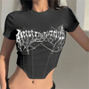 Siyah Zincir Detaylı Üçgen Kesim Gothic Yarım T-Shirt