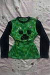 Yeşil Raglan Minecraft Creeper Y2K Uzun Kollu Crop