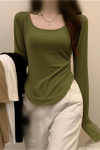 Yeşil Yeni Basic Y2K Uzun Kollu Crop