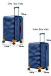 Orta Ve Kabin Boy 2'li Valiz Seti %100 Polikarbon Valiz 4x2 Teker Lacivert 1088