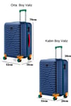 Orta Ve Kabin Boy 2'li Valiz Seti %100 Polikarbon Valiz 4x2 Teker Lacivert 1088