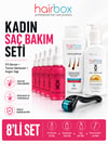 Hairbox Kadın Saç Serumu (5 Adet Serum, 1 Adet Şampuan, 1 Adet Roller, 1 Adet Saç Yağı)