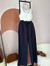 LACİVERT DÖKÜMLÜ BELİ LASTİKLİ MODAL PANTOLON 