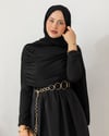 Dikiş Detaylı Garnili Siyah Elbise