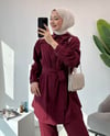 Kemerli Tunik Pantolon Bordo Takım
