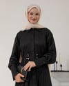 Boydan Düğmeli Beli Lastikli Siyah Elbise