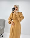 Kolu Manşetli Camel Krep Elbise