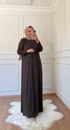 TAŞ DETAYLI UZUN ELBİSE KAHVERENGİ