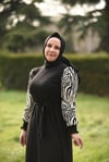 Kolları Zebra Scuba Krep Kumaş Elbise