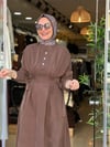 3034 BELDEN BAĞLAMALI ELBİSE KAHVE
