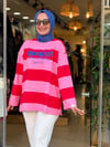 399 KALIN ÇİZGİLİ PEMBE KIRMIZI