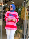 399 KALIN ÇİZGİLİ PEMBE KIRMIZI