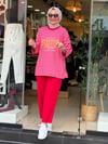 5659 ÇİZGİLİ SWEAT KIRMIZI PEMBE