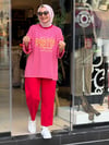5659 ÇİZGİLİ SWEAT KIRMIZI PEMBE