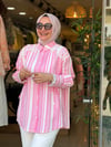 5741 ÇİZGİLİ DANTEL DETAYLI GÖMLEK PEMBE