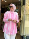 5741 ÇİZGİLİ DANTEL DETAYLI GÖMLEK PEMBE