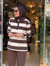 5889 YAKALI ÇİZGİLİ SWEAT KAHVE