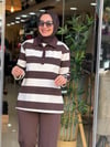 5889 YAKALI ÇİZGİLİ SWEAT KAHVE