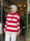 5889 YAKALI ÇİZGİLİ SWEAT KIRMIZI