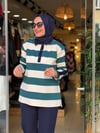 5889 YAKALI ÇİZGİLİ SWEAT PETROL