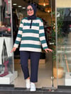 5889 YAKALI ÇİZGİLİ SWEAT PETROL
