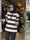 5889 YAKALI ÇİZGİLİ SWEAT SİYAH